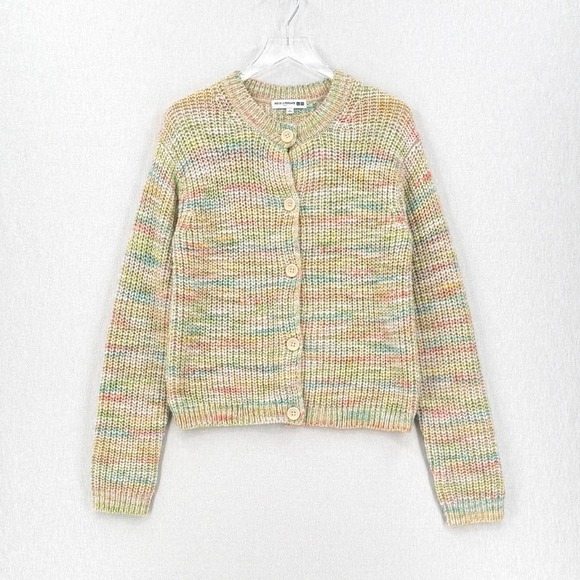 UNIQLO X INES DE LA FRESSANGE Chunky Crewneck Cardigan Sweater S Pastel Rainbow - Picture 5 of 15